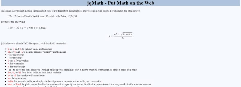 display math equations blog webpage jqmath